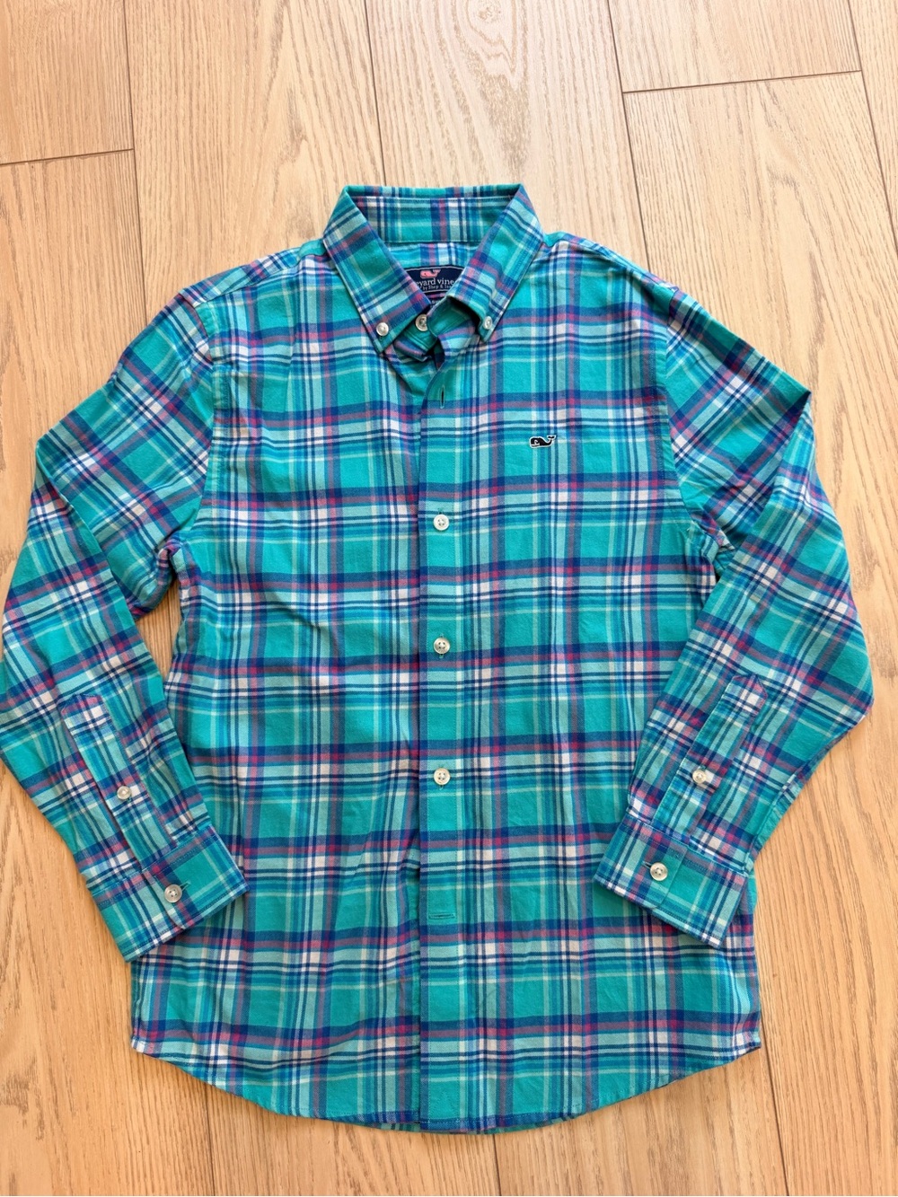 Vineyard Vines Kids Teal Flannel Plaid Button-Down Shirt